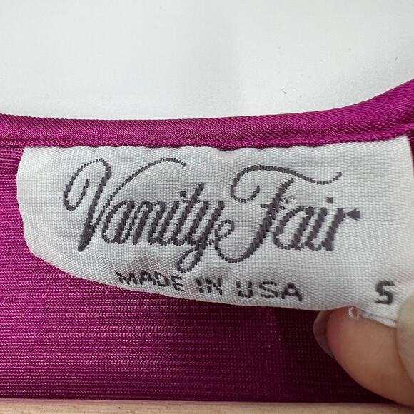 Vintage 80s Vanity Fair Satin Nightgown Dress Fuchsia Pink Blue Midi Lace USA - Picture 5 of 7
